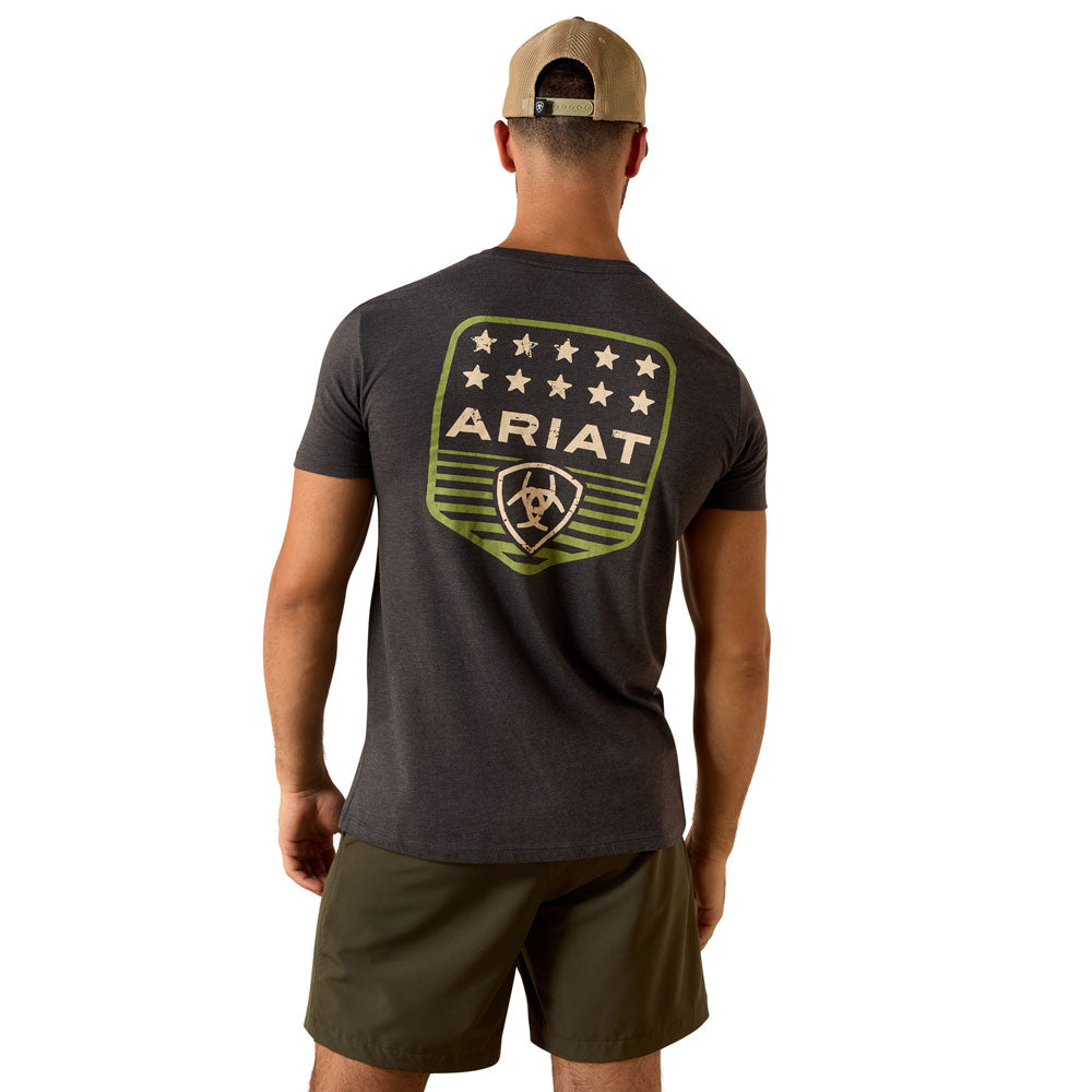 10073964 Ariat Men's Ariat Stripe Patriotic Badge Short Sleeve T-Shirt - Charcoal Heather