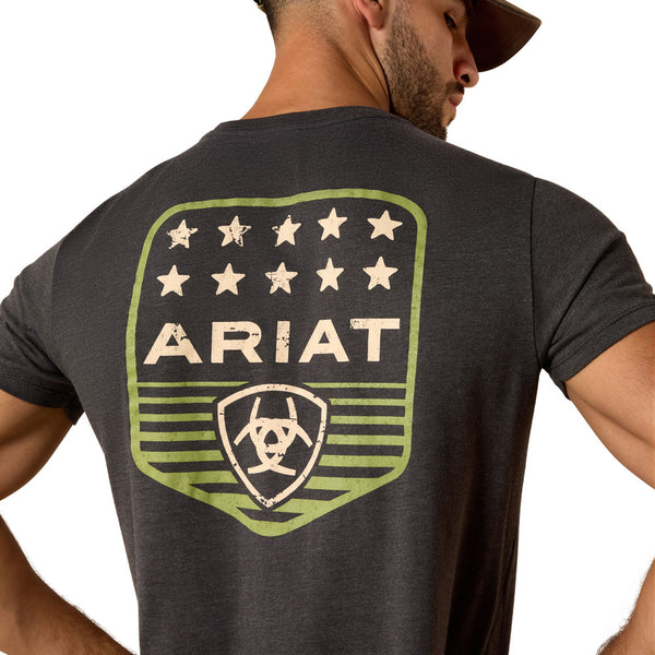 10073964 Ariat Men's Ariat Stripe Patriotic Badge Short Sleeve T-Shirt - Charcoal Heather