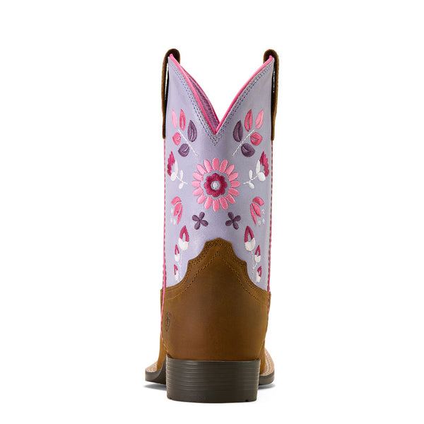 10074202 Ariat Youth Wild Bloom Wide Square Toe Western Boot - Distressed Brown