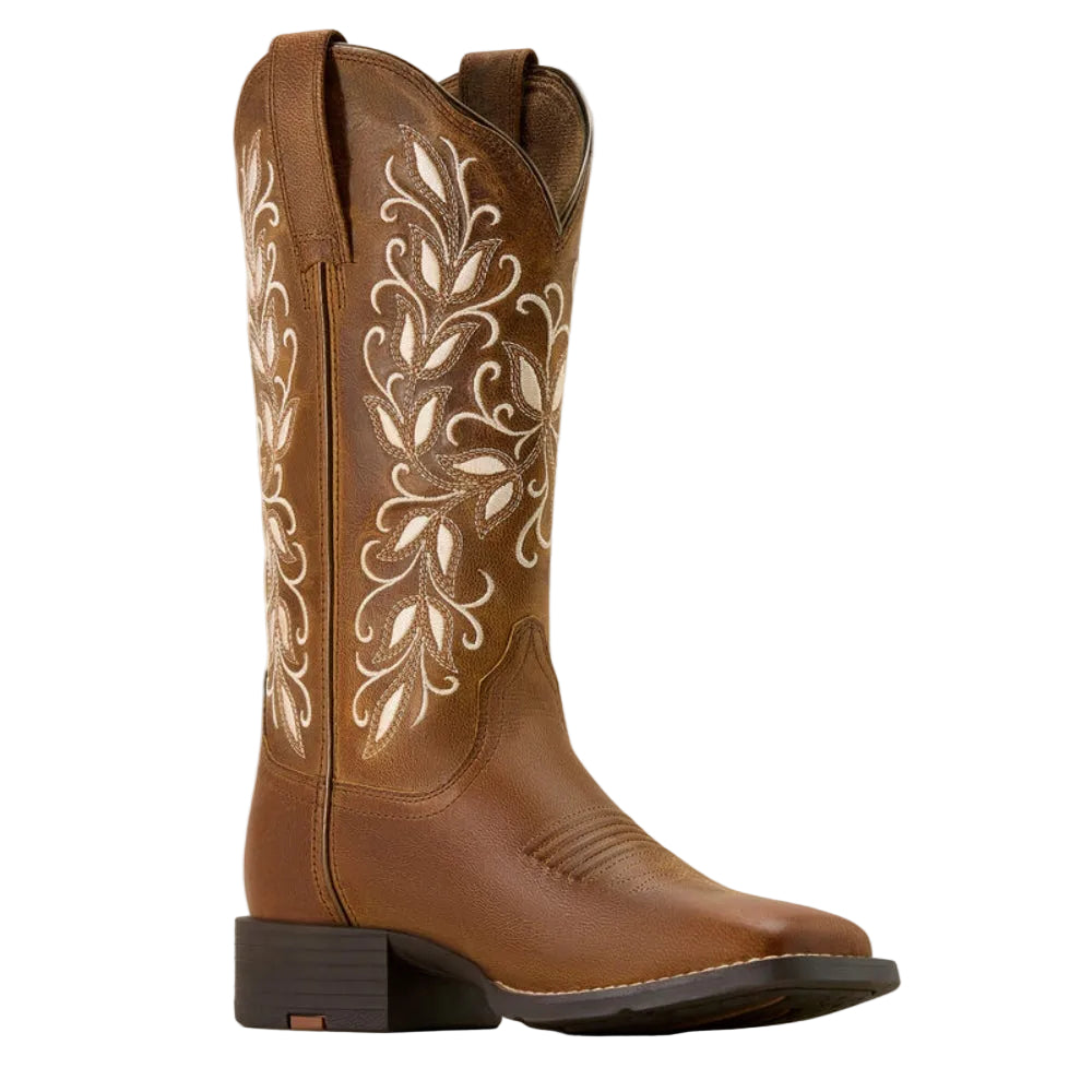 10074320 Ariat Women's Round Up Holly Wide Square Toe Western Boot - Pearl Brown