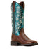 10074373 Ariat Women's Round Up Holly Wide Square Toe Western Boot - Beasty Brown / Metallic Sea