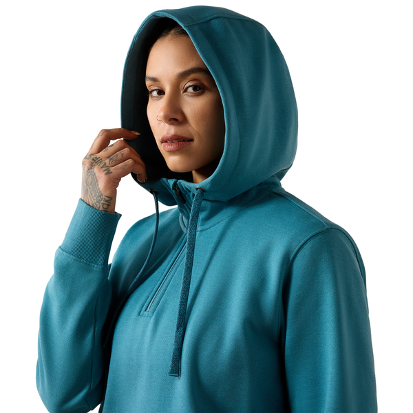 10078999 Ariat Women's Rebar Skill Set 1/2 Zip Hoodie - Storm Blue Heather