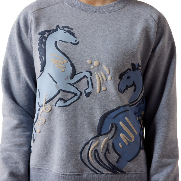 10079079 Ariat Girls' Martine Sweatshirt - Blue Grey Let's Play