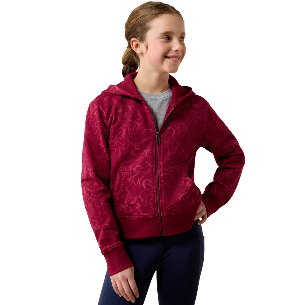 10079115 Ariat Girls' Spiffy Full Zip Hoodie - Beet Red Horsin' Around