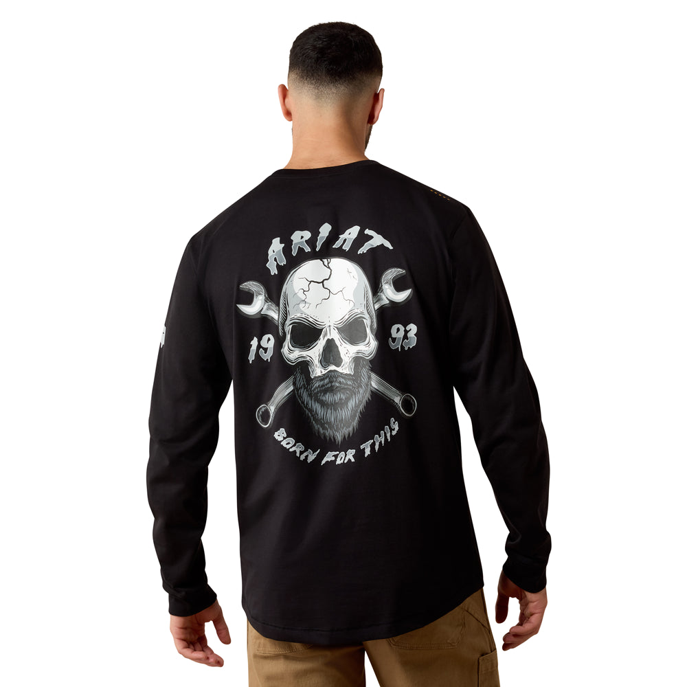 10079145 Ariat Men's Rebar Workman Bearded Skull Long Sleeve T-Shirt - Black