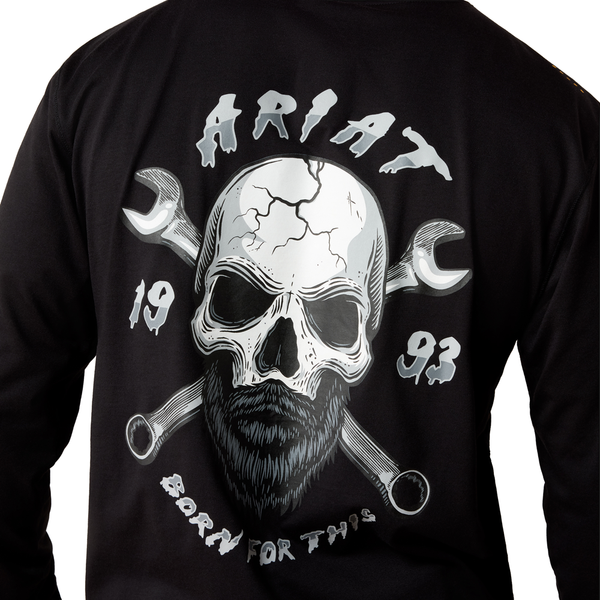 10079145 Ariat Men's Rebar Workman Bearded Skull Long Sleeve T-Shirt - Black