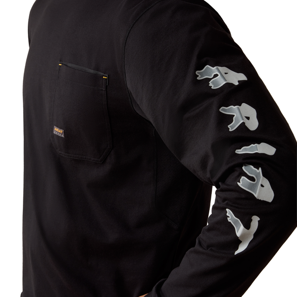 10079145 Ariat Men's Rebar Workman Bearded Skull Long Sleeve T-Shirt - Black