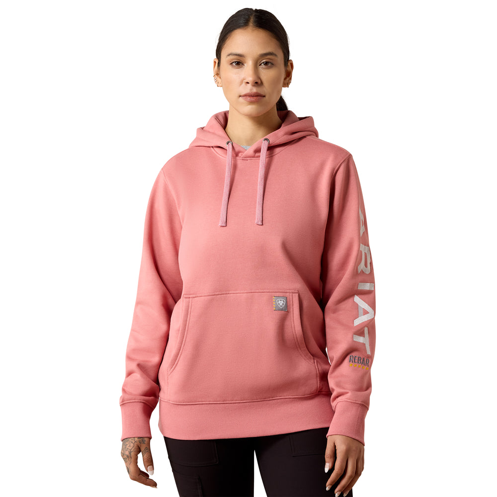 10079235 Ariat Women's Rebar Graphic Hoodie - Dusty Rose Heather/Cloud Grey