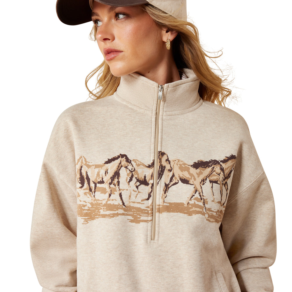 10079255 Ariat Women's Running Wild 1/2 Zip Sweatshirt - Oatmeal Heather
