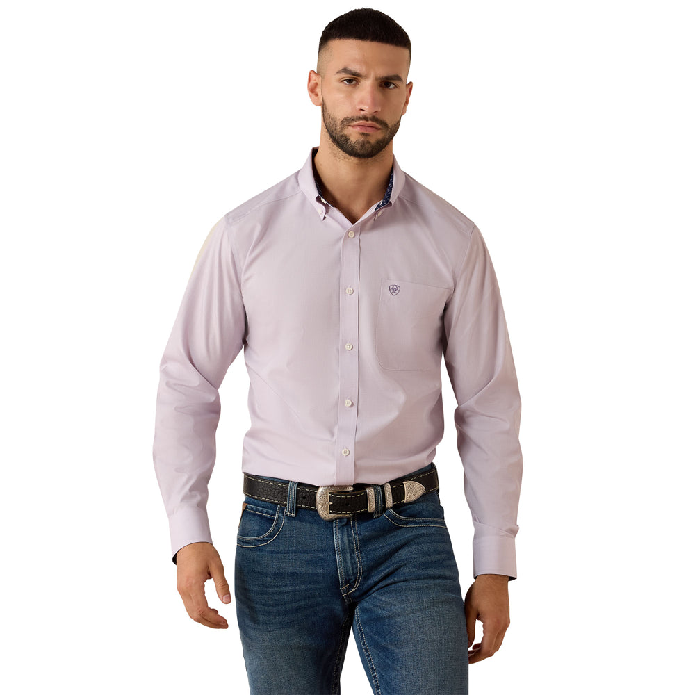 10079286 Ariat Men's Wrinkle Free Solid Pinpoint Oxford Classic Fit Long Sleeve Buttondown Shirt - Purple Ash
