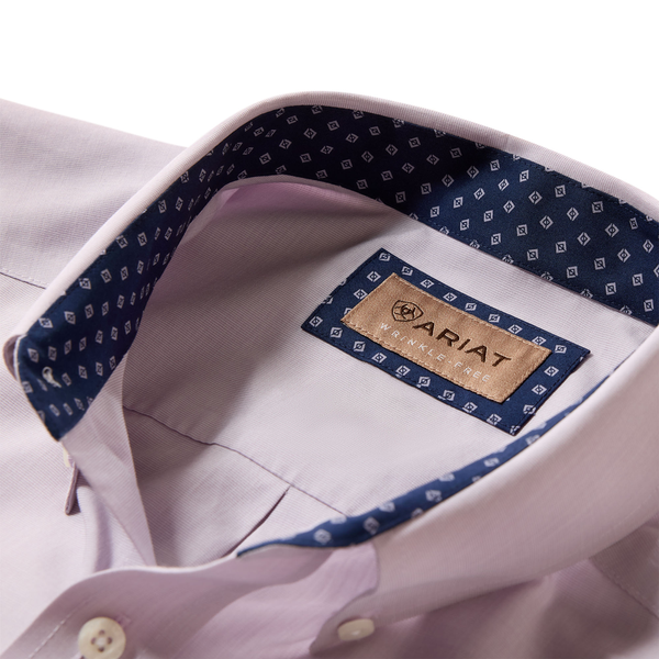 10079286 Ariat Men's Wrinkle Free Solid Pinpoint Oxford Classic Fit Long Sleeve Buttondown Shirt - Purple Ash