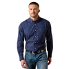 10079355 Ariat Men's Wrinkle Free Wes Classic Fit Long Sleeve Buttondown Shirt - Maritime Blue Geo Print