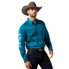 10079357 Ariat Men's Team Logo Twill Classic Fit Long Sleeve Buttondown Shirt - Lyons Blue/Mint
