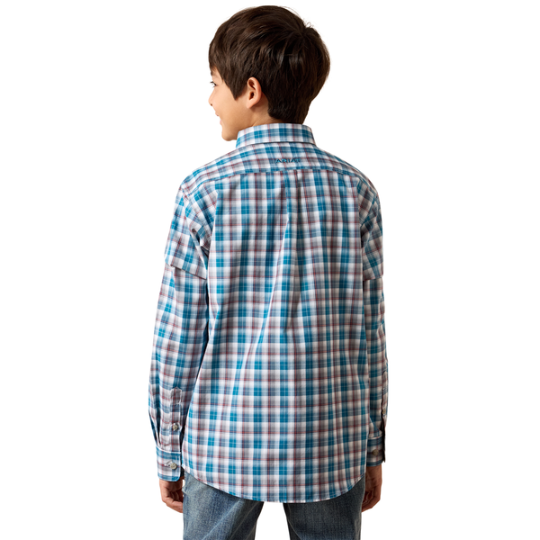 10079358 Ariat Boys' Pro Series Walter Classic Fit Long Sleeve Buttondown Shirt - Lyons Blue Small Plaid