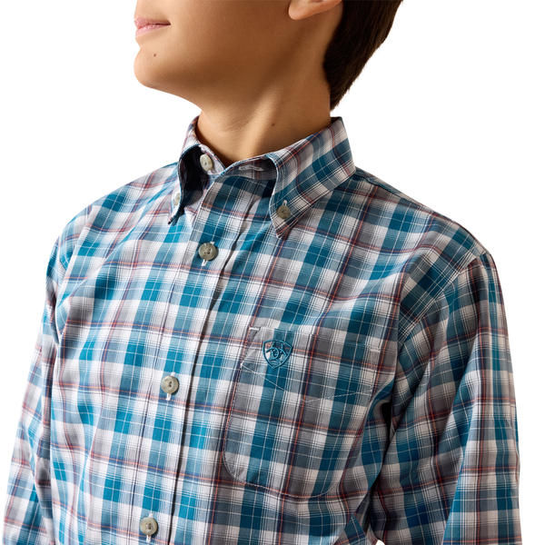 10079358 Ariat Boys' Pro Series Walter Classic Fit Long Sleeve Buttondown Shirt - Lyons Blue Small Plaid