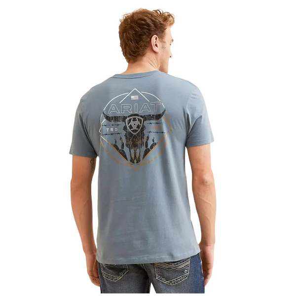 10079365 Ariat Men's Triple Stacker Short Sleeve T-Shirt - Light Denim
