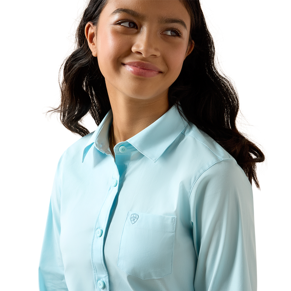 10079439 Ariat Girls' Kirby Long Sleeve Western Stretch Shirt - Saltwater Henna Stripe