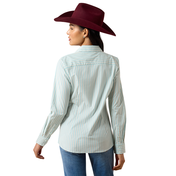 10079441 Ariat Women's Kirby Stretch Long Sleeve Shirt - Saltwater Henna Stripe