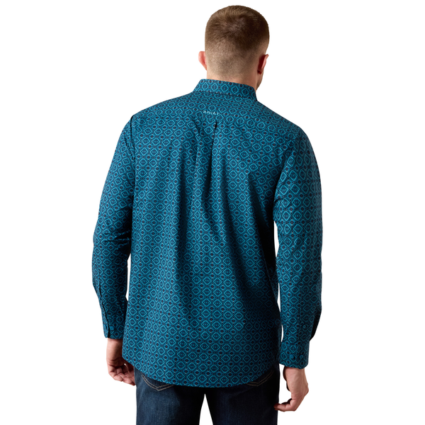 10079445 Ariat Men's Peck Classic Fit Long Sleeve Buttondown Shirt - Sailor Blue Medallion Print