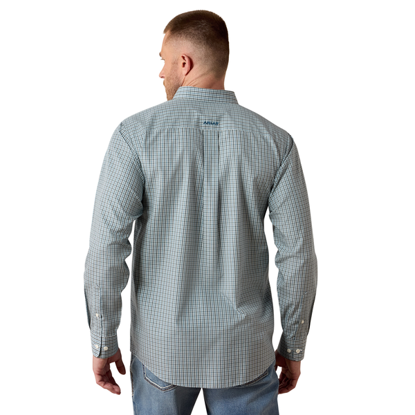 10079531 Ariat Men's Wrinkle Free Barclay Classic Fit Long Sleeve Buttondown Shirt - Blue Steel Multi Micro Plaid