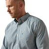 10079531 Ariat Men's Wrinkle Free Barclay Classic Fit Long Sleeve Buttondown Shirt - Blue Steel Multi Micro Plaid