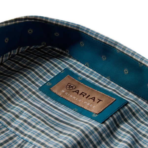 10079531 Ariat Men's Wrinkle Free Barclay Classic Fit Long Sleeve Buttondown Shirt - Blue Steel Multi Micro Plaid