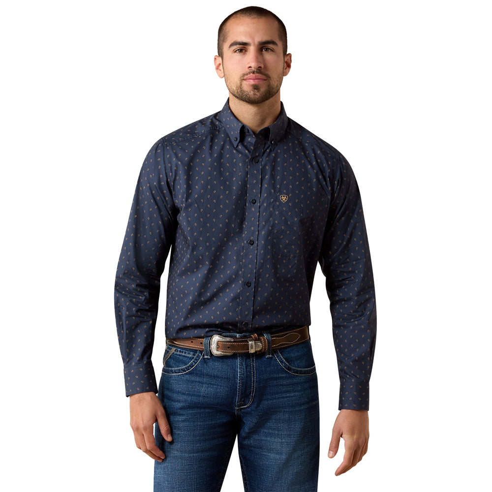 10079533 Ariat Men's Canyon Classic Fit Long Sleeve Buttondown Shirt - Blue Night Foulard Print