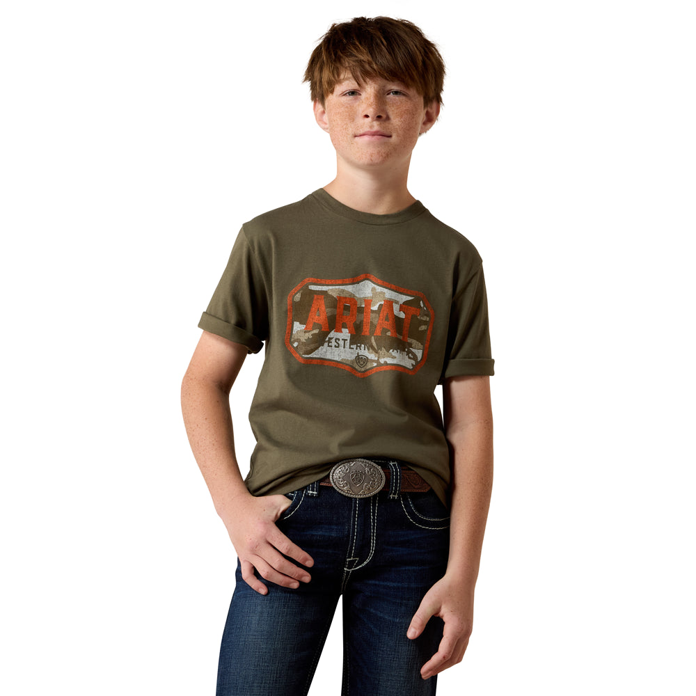 10079540 Ariat Boys' Wild Creek Camo Short Sleeve T-Shirt - Army Green