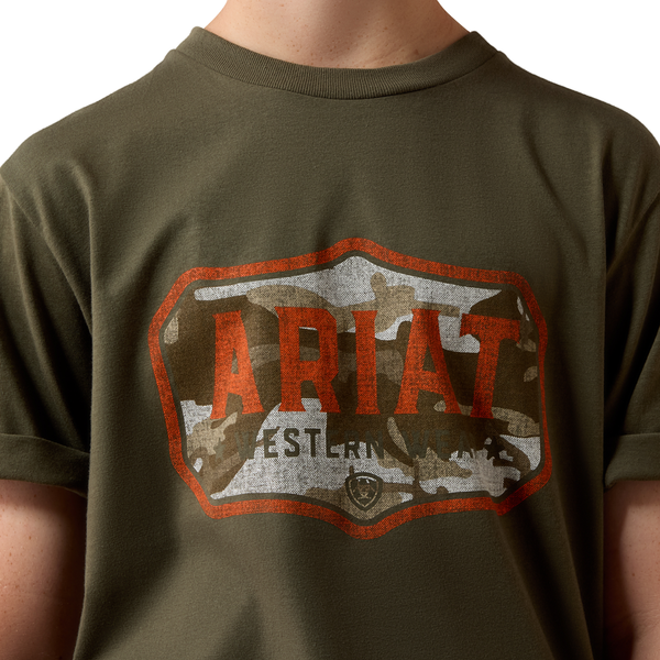 10079540 Ariat Boys' Wild Creek Camo Short Sleeve T-Shirt - Army Green