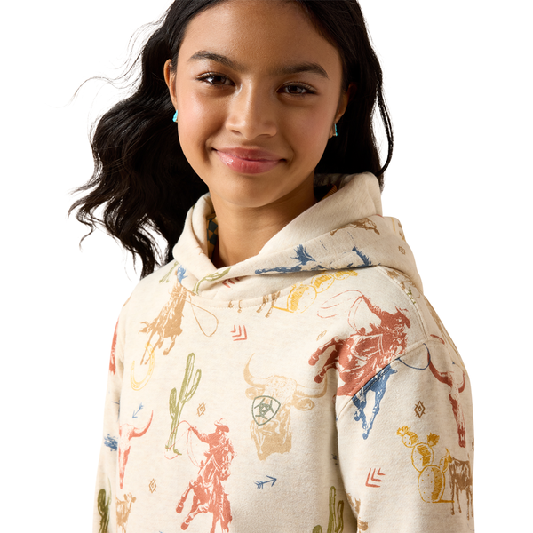 10079596 Ariat Girls' Ranch Tale Hoodie - Desert Run Toile