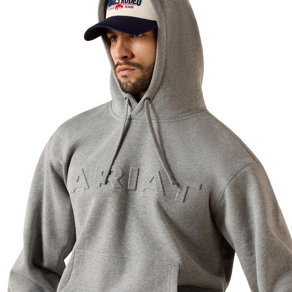 10079605 Ariat Men's Embossed Logo Long Sleeve Hoodie - Grey Heather