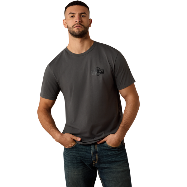 10079649 Ariat Men's Leather Diamond Short Sleeve T-Shirt - Dark Shadow