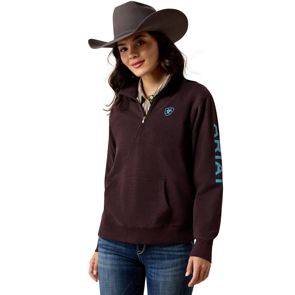 10079669 Ariat Women's Logo 1/2 Zip Sweatshirt - Chocolate Plum Heather