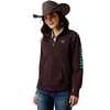 10079669 Ariat Women's Logo 1/2 Zip Sweatshirt - Chocolate Plum Heather