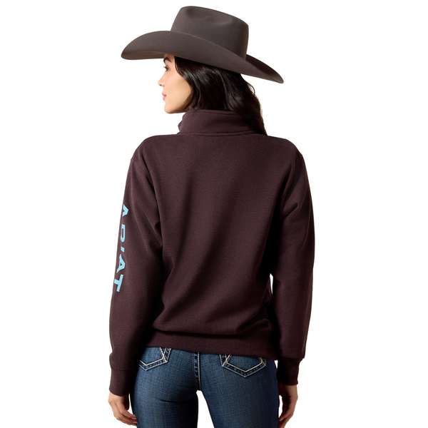 10079669 Ariat Women's Logo 1/2 Zip Sweatshirt - Chocolate Plum Heather