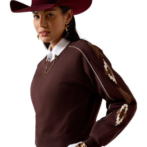10079673 Ariat Women's Dakota Embroidered Sweatshirt - Chocolate Plum