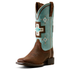 10080300 Ariat Women's Round Up Cantina Wide Square Toe Western Boot - Chestnut Southwest Emboss