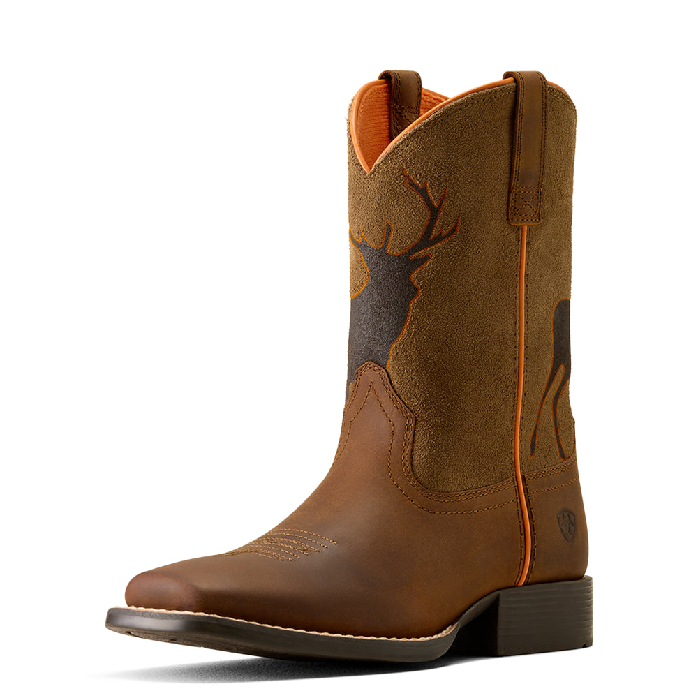 10080342 Ariat Youth Trail Cam Wide Square Toe Western Boot - Distressed Brown