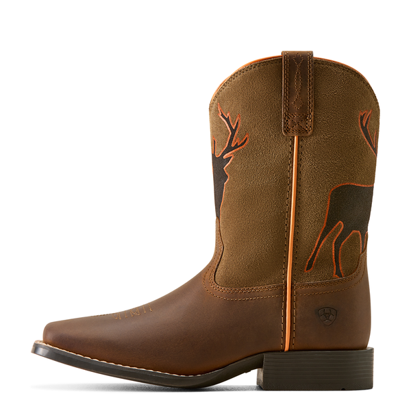 10080342 Ariat Youth Trail Cam Wide Square Toe Western Boot - Distressed Brown
