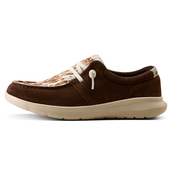 10080390 Ariat Women's Hilo Shoe - Coffee Bean Suede /  Speckled Cow Print