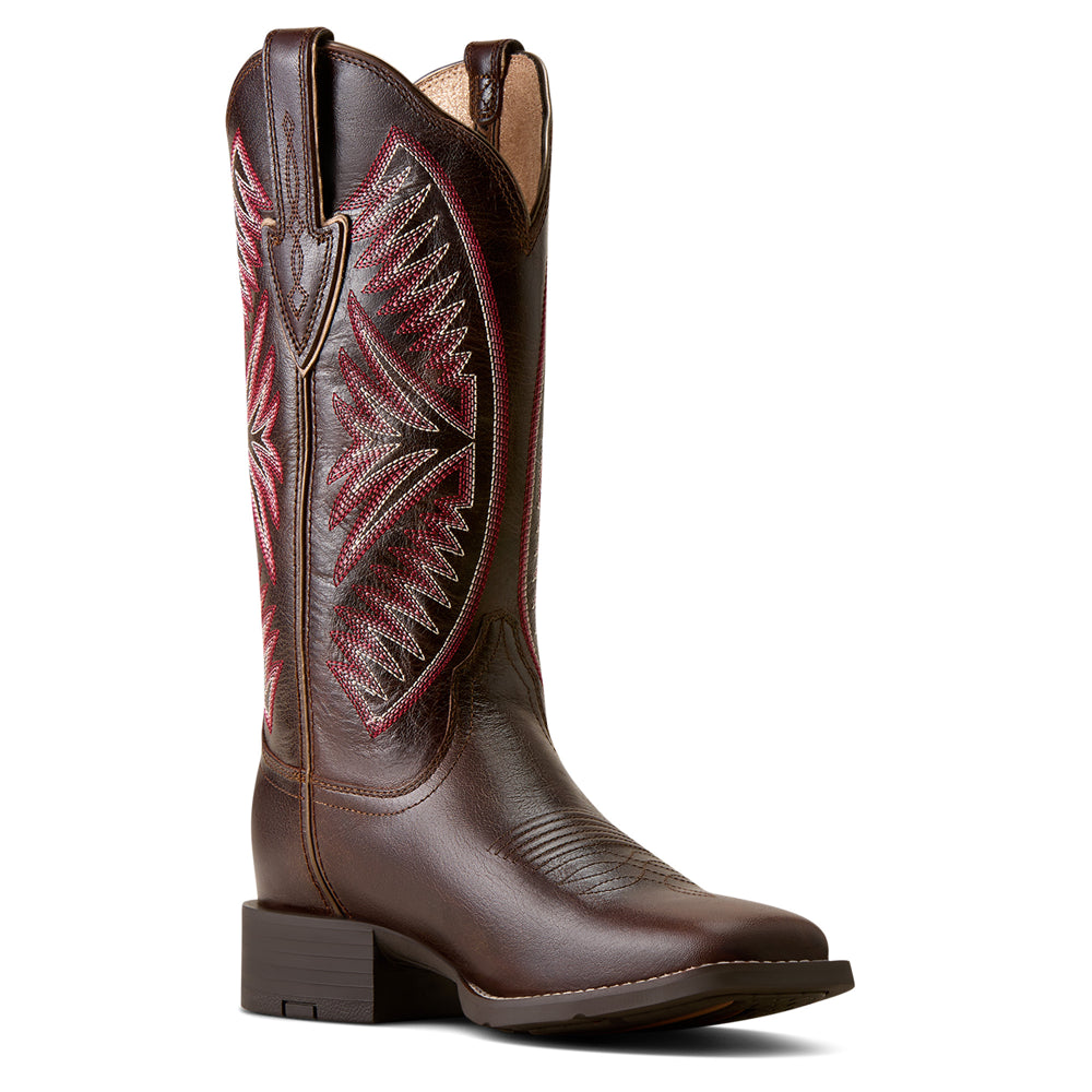 10080434 Ariat Women's Round Up Ruidoso Wide Square Toe Western Boot - Arizona Brown