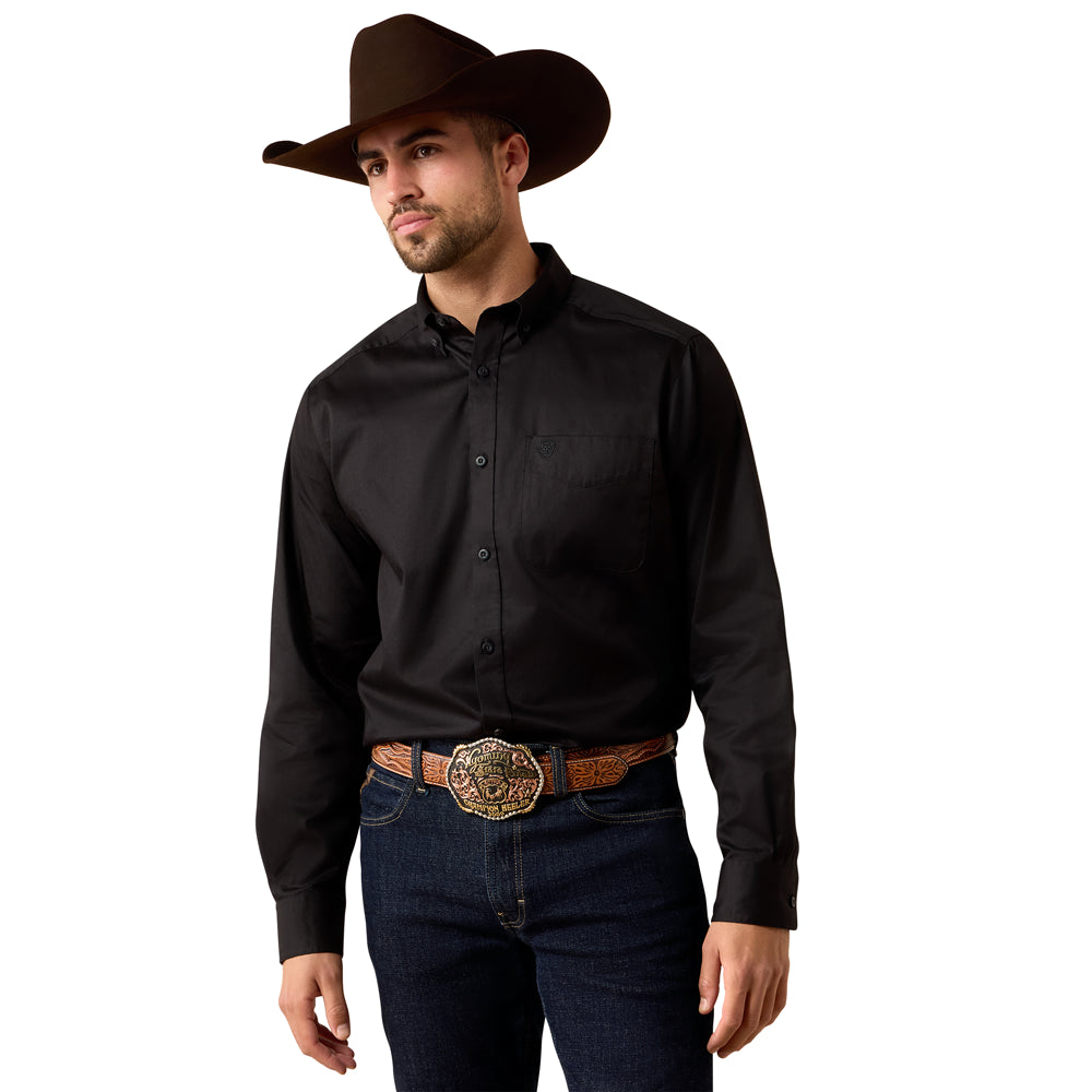 10080901 Ariat Men's Standard Twill Classic Fit Long Sleeve Button Down Shirt - Solid Black