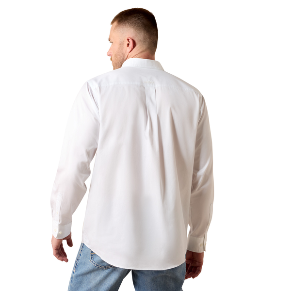 10080910 Ariat Men's Standard Twill Classic Fit Long Sleeve Buttondown Shirt - Solid White