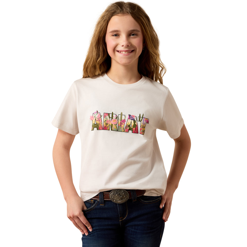 10082177 Ariat Girls' Floral Fill Short Sleeve T-Shirt - Off White