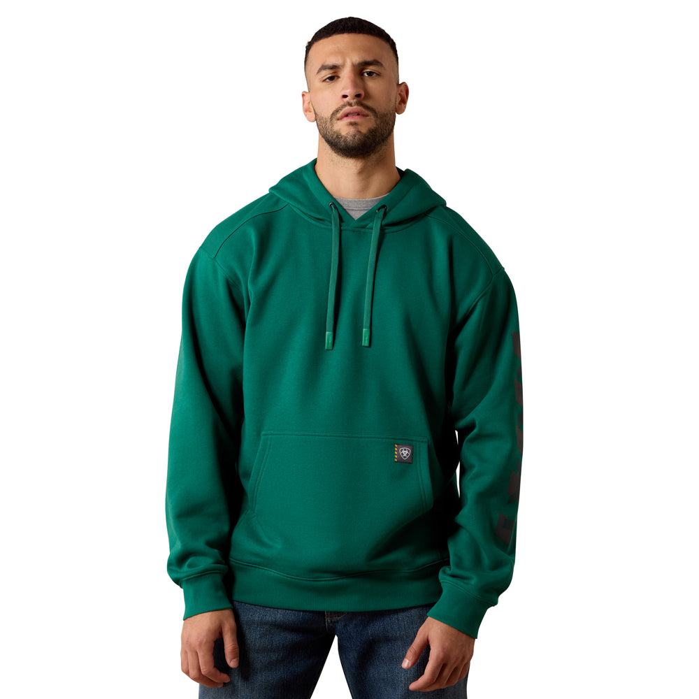 10082207 Ariat Men's Rebar Lightweight Logo Hoodie - Evergreen/Ponderosa Pine