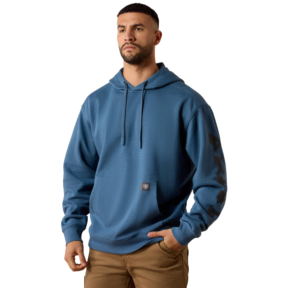 10082208 Ariat Men's Rebar Lightweight Logo Hoodie - Blue Fushion Heather/Collegiat