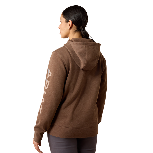 10082241 Ariat Women's Rebar Lightweight Logo 1/2 Zip Hoodie - Raindrop Heather/Ginger Snap