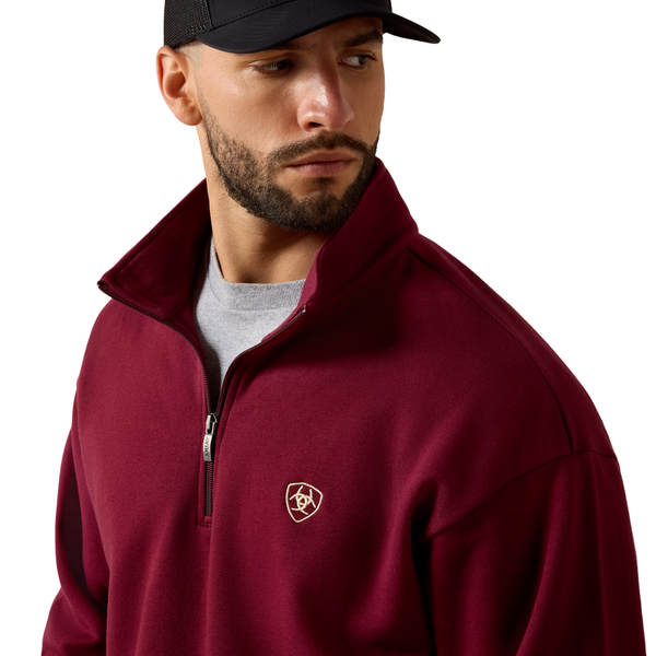 10085375 Ariat Men's Long Sleeve 1/4 Zip Sweatshirt - Zinfandel