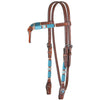 1025-09-S4 Circle Y Turquoise Round Up Futurity Browband Headstall - Regular Oil