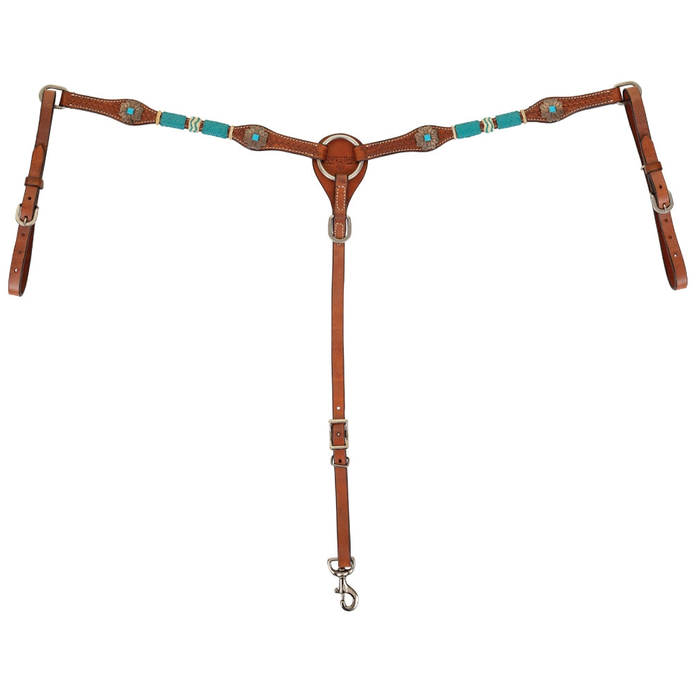 1025-20-S4 Circle Y Turquoise Round Up Breast Collar - Regular Oil
